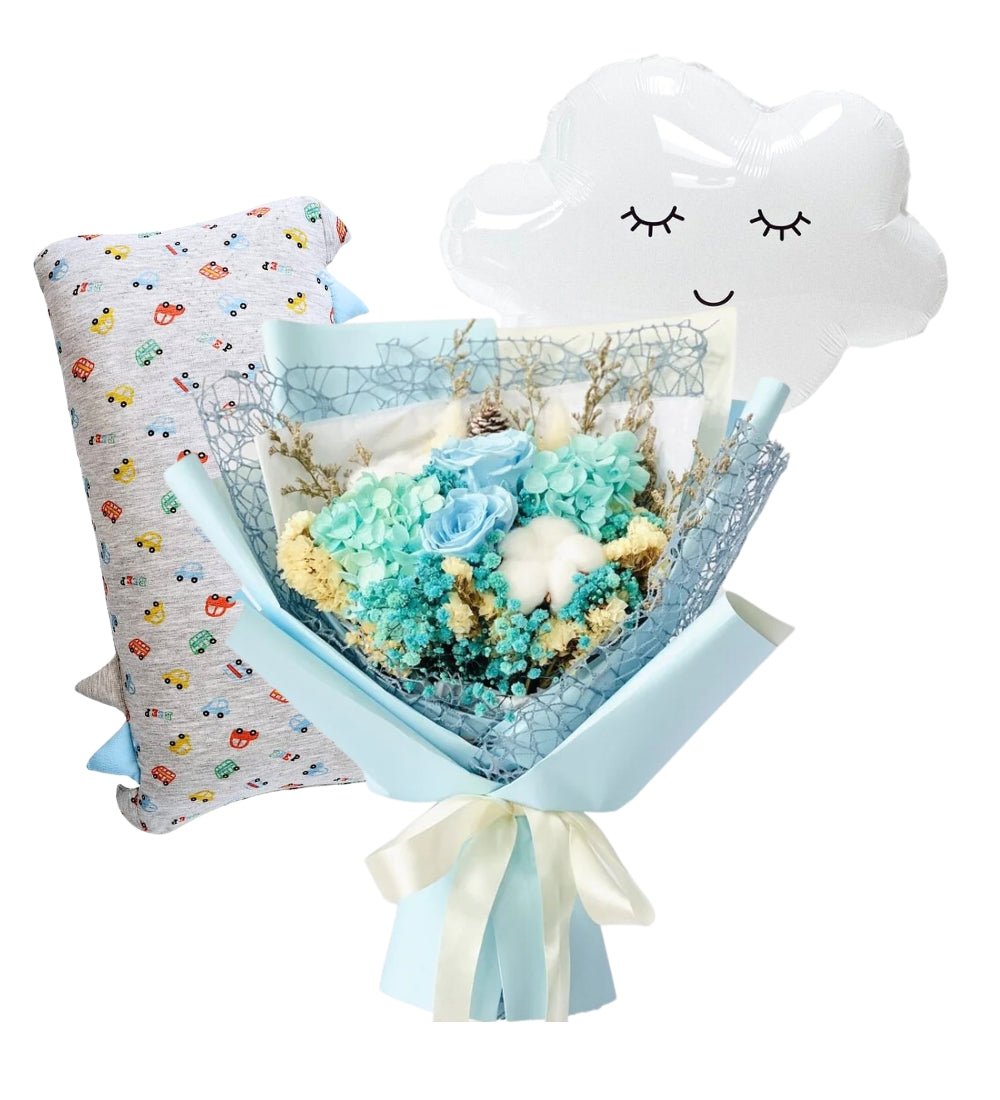 Newborn Baby Boy Flower Bouquet Gift Set - Freya - - Preserved Flowers & Fresh Flower Florist Gift Store